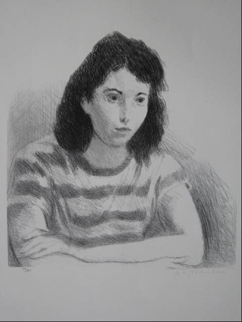 Raphael Soyer lithograph: Raphael Soyer- Girl in Striped Shirt- lithograph, signed and numbered 248/300 in pencil, very good condition. 16 x 15 1/2''