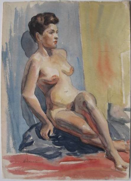 Michael Dadante watercolor: Michael Dadante- Seated Female Nude- watercolor on paper, signed in pen lower left, very good condition. 21 x 15''