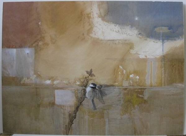 Douglas Pasek watercolor: Douglas Pasek- ''Dream of A Chickadee''- watercolor, gouache and graphite on illustration board, signed, very good condition. 28 x 38'' Exhibited: National Annual Mid-Year show, Butler Institute of Am