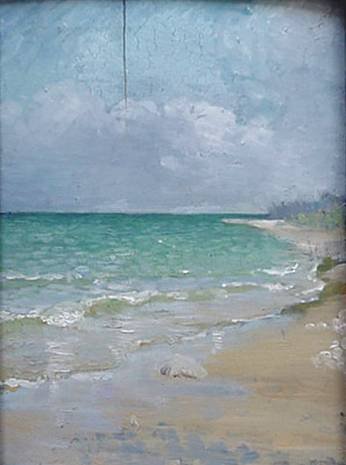A. Watson oil: A. Watson- Lake Erie Coastal Scene- oil on panel, signed lower right, crack down center of panel. 16 x 12''