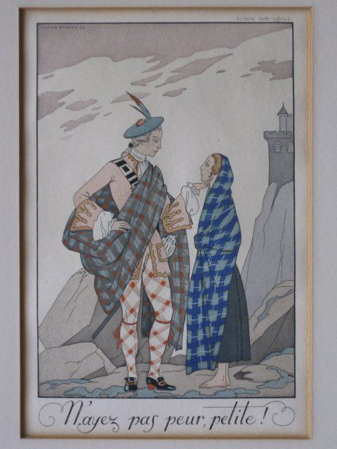 George Barbier pochoir: George Barbier- ''Nayez pas Peur, Petite!''- pochoir, c.1922, done for XVIII- Sicole, together with Pierre Brissand- ''Les Travesties Dans Le Parc'', pochoir;- 20th c. French School- ''Elienne'' pocho