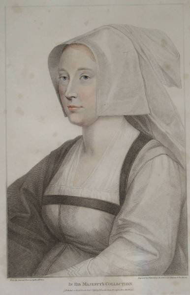 Francesco Bartolozzi stipple engraving: Francesco Bartolozzi- Portrait of A Lady- stipple engraving, after a drawing by Hans Holbein, heavy foxing throughout. 17 x 11 1/4''