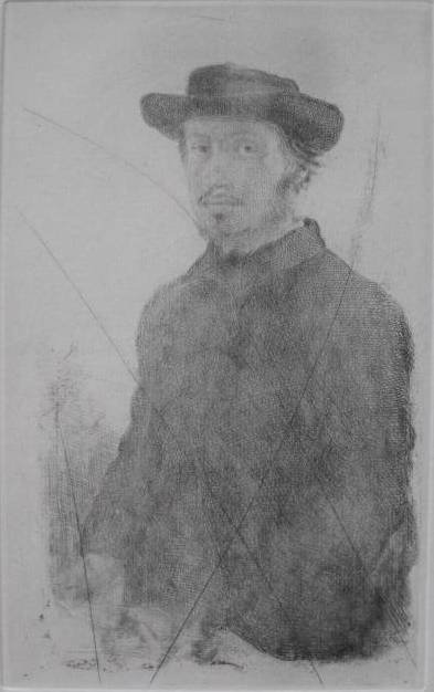 Edgar Degas etching: Edgar Degas- Auto portrait (Adlemar 13)- etching, 1857, posthumous printing after the plate was cancelled, very good condition. 9 x 5 5/8''