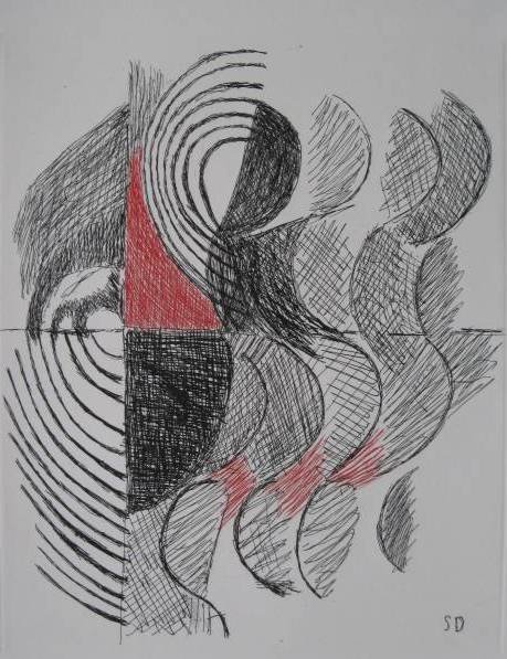 Sonia Delaunay etching in colors: Sonia Delaunay- Untitled (Abstract)- etching in colors, 1964, signed and dated in pencil. 13 1/4 x 10 1/2''