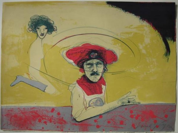 J. Gongora lithograph: J. Gongora- ''Mas Sabe''- lithograph in colors, signed and numbered 81/120 in pencil, masking tape residue verso around all four sides otherwise in good condition. 22 x 30''