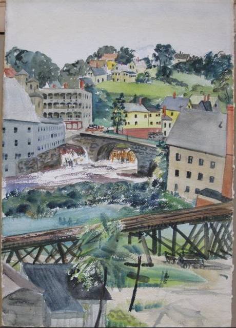 20th c. American School- 3 watercolors: 20th c. American School- 3 watercolors on paper. Kubisek- Seascape; Suzanne Mallett- Town By a River and Mary Talbot- Harbor Scene, all signed, generally good condition, various sizes.