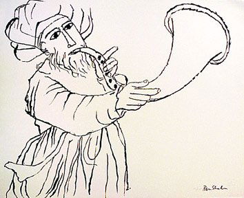 Ben Shahn lithograph- Man Sounding Horn: Ben Shahn- ''Man Sounding Horn'' (Prescott 255)- lithograph, 1969-70, stamped signature, numbered 68/125 in pencil, also estate stamped, very good condition. 20 x 25 1/2''