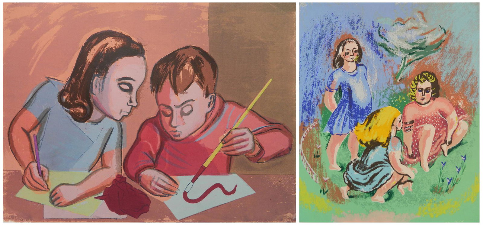 2 American silkscreens: 2 American silkscreens in color- 1.) Joseph Leboit (1907-2002)- ''Curiosity'', 14 3/8 x 19''; and 2.) Claire Mahl (1910-1988)- ''Something Interesting'', 16 3/4 x 13 7/8''; both signed and titled in p