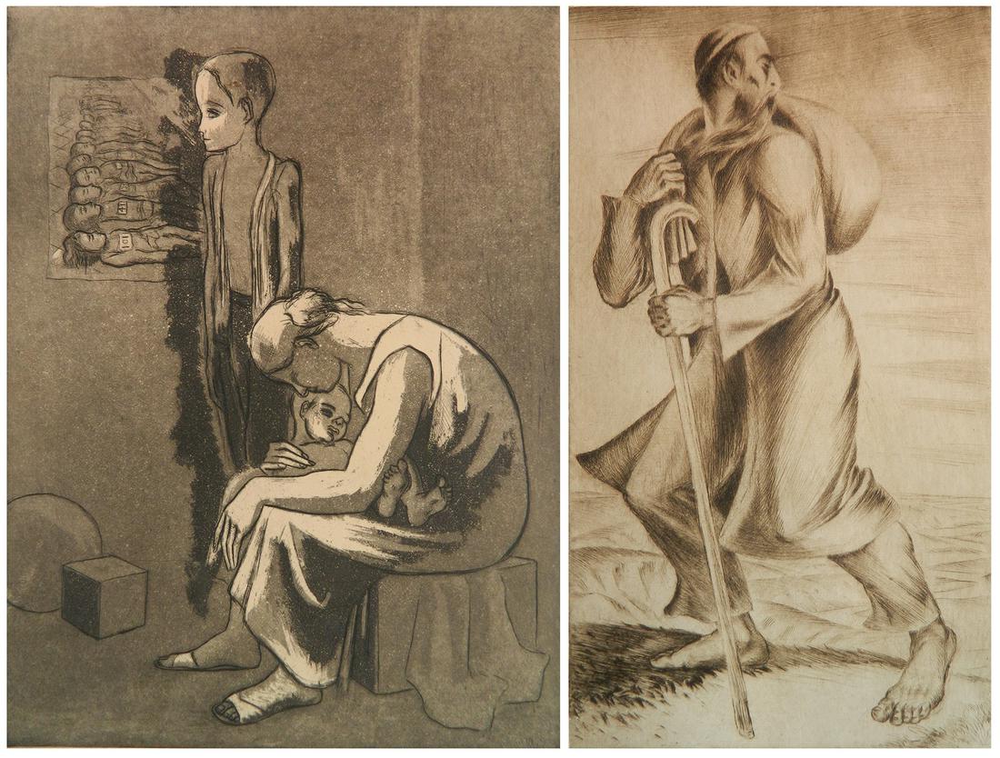 2 American prints: 2 American prints- 1.) Isaac Friedlander- ''Wanderer''- etching, 1930, signed, titled, dated and numbered 35/50 in pencil, light struck, a few spots of foxing in margins, 11 15/16 x 6 3/4''; 2.) Josep
