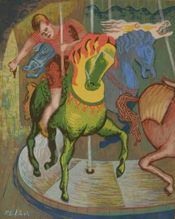 Leon Bibel silkscreen: Leon Bibel (American 1913-1995)- ''Merry-Go-Round''- silkscreen in colors, good condition. 13 3/8 x 11''