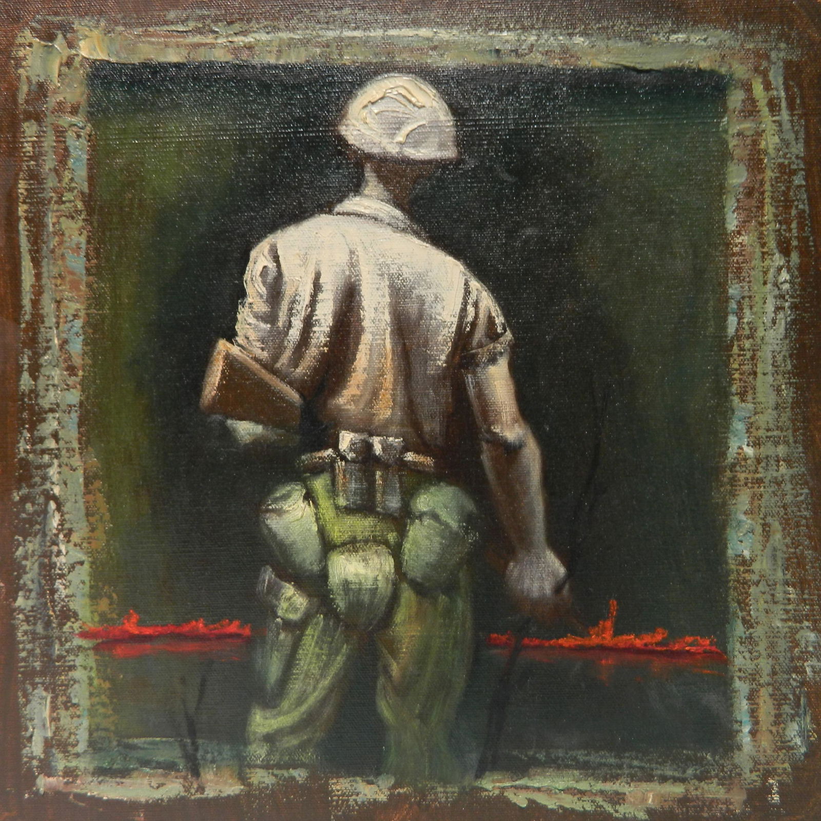 Albert Pels oil: Albert Pels (American 1910-1998)- ''Lone Soldier''- oil on canvas, good condition. 10 3/4 x 10''