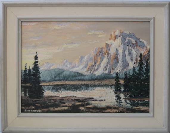 Ray Grathwol oil: Ray Grathwol- Landscape with Mountains- oil on masonite, signed, very good condition. 20 x 28''
