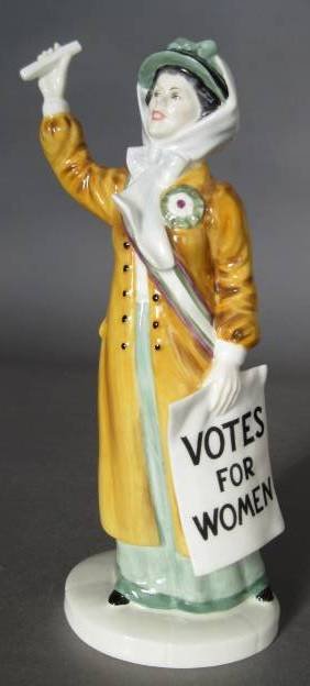 Royal Doulton Porcelain Figurine: Royal Doulton Porcelain Figurine- ''Votes For Women'' HN 2816, designed by William K. Harper, issued 1978-1981, very good condition. 9 3/4''