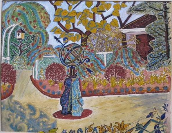 3 items- Dixon, Kokour, Sedlon: 3 assorted items: K. R. Dixon- ''Self-Portrait'', woodcut in colors, 1966, signed, dated, titled and numbered 5/5 in pencil, 19 x 11 1/2''; James Kokour- Garden with Sun Dial- gouache on paper, taped 