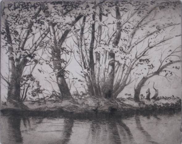 Charles W. Dahlgreen etching: Charles W. Dahlgreen- ''Spring'' (Dahlgreen 114)- etching, signed in pencil, 2 old tape hinge stains at top, a few spots of foxing in margins. 7 7/8 x 10''