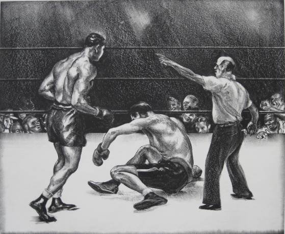 Joseph W. Golinken lithograph: Joseph W. Golinken- ''At Chicago''- lithograph, signed in pencil, depicted is the Joe Louis vs. Braddock fight, minor mat burn, otherwise very good condition. 11 7/8 x 14 3/8''