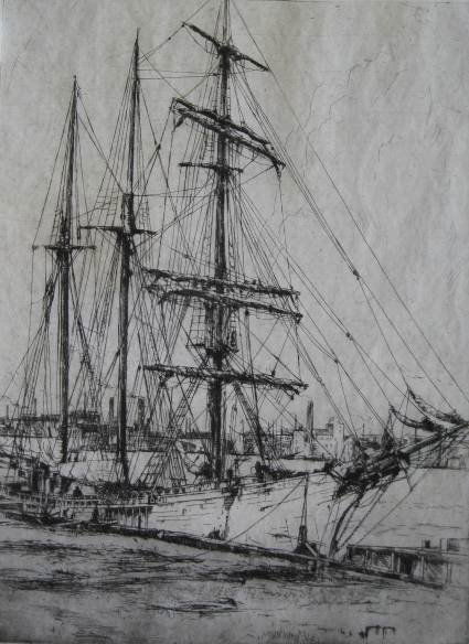 Earl Horter etching: Earl Horter- Ship in Harbor- etching, signed in pencil, very good condition. 9 3/4 x 7 1/4''