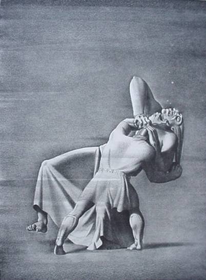Rockwell Kent lithograph: Rockwell Kent- ''Beowulf and Grendel's Mother'' (Burne-Jones 74)- lithograph, 1931, signed in pencil, edition of 150, very good condition. 13 1/2 x 9 7/8''