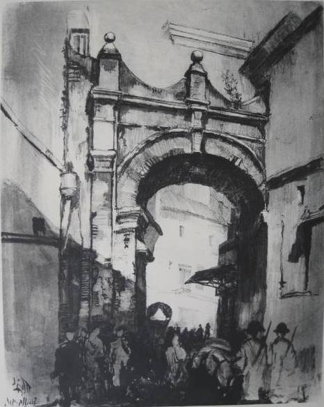 Howard Leigh lithograph: Howard Leigh- Ancient Gate, Seville; ''Pont Neuf, Paris''- 2 lithographs, 1928, both signed in pencil, very good condition. 17 3/4 x 14'', 17 1/2 x 24''