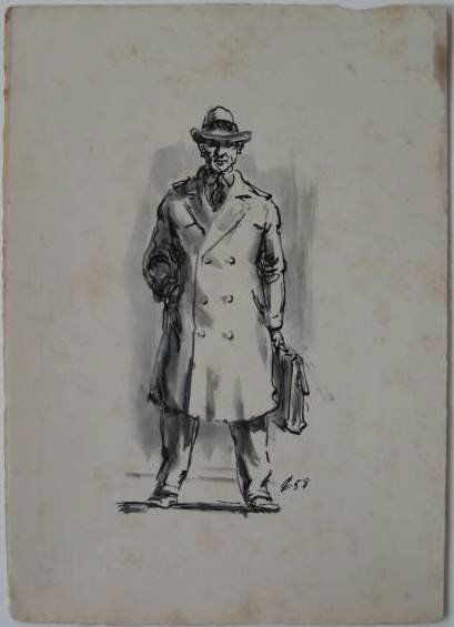 Charles W. Locke 8 Figure Studies: Charles W. Locke- Figure Studies- 7 pen and ink 1 graphite, 1950-62, all initialed, 1 with severe foxing and staining, others with minor staining. 11 x 8 1/2'' (sheet)