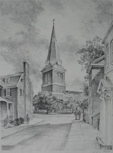 John Moll lithograph: John Moll- Colonial Church- lithograph, signed in pencil, good condition. 13 1/4 x 10''