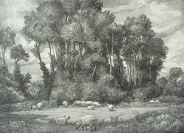 George L. Nelson lithograph: George Laurance Nelson- Patoral Landscape with Sheep- lithograph, signed and inscribed 'Ed/35 in pencil, very good condition. 9 3/4 x 13 1/4''