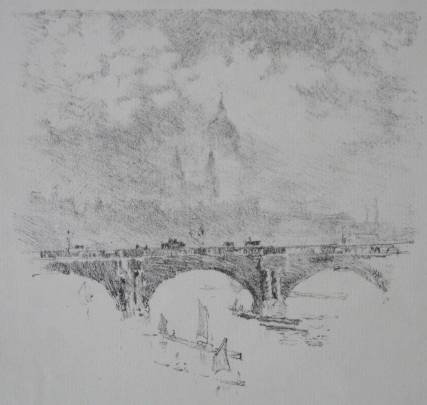 Joseph Pennell auto-lithograph: Joseph Pennell- ''St. Paul's Over Waterloo, London'' (Wuerth 4)- auto-lithograph, 1896, as published in ''The Studio'', Vol.VII 1896 - The Studio, blind stamp lower center, very good condition. 7 3/4 