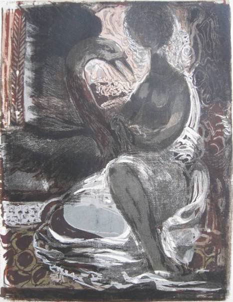 Albert Urban silkscreen: Albert Urban- ''Nude on Chaise''- silkscreen in colors, 1945, signed and dated in pen in image lower left, a few minor tears around edges of paper, otherwise very good condition. 13 x 10''