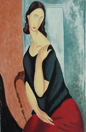 after Amadeo Modigliani lithograph: after Amadeo Modigliani- ''Jean Hebuterne''- lithograph in colors, based on a painting from 1918, facsimile signature, from an edition of 295, printed at Atelier Mourlot with their blindstamp, very go