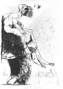 Leonard Baskin lithograph: Leonard Baskin- ''Aeneas Carrying His Father from The Ruins of Troy'' (Fern and O'Sullivan 599)- lithograph, 1971, signed and numbered 148/160 in pencil, very good condition. 32 x 22 1/2''