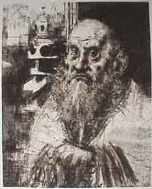 Jack Levine etching: Jack Levine- ''Lion of Prague'' (Prescott 66)- etching, 1982, signed and numbered 33/100 in pencil, very good condition. 11 1/8 x 8 7/8''