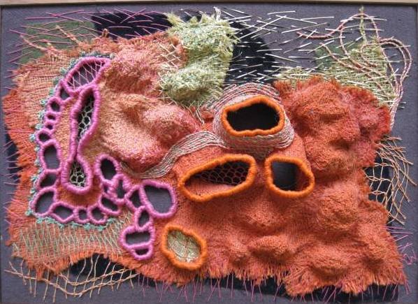 Evelyn Ward mixed media textile: Evelyn Ward- ''Un Otra Calenda''- mixed media textile. 10 x 14''