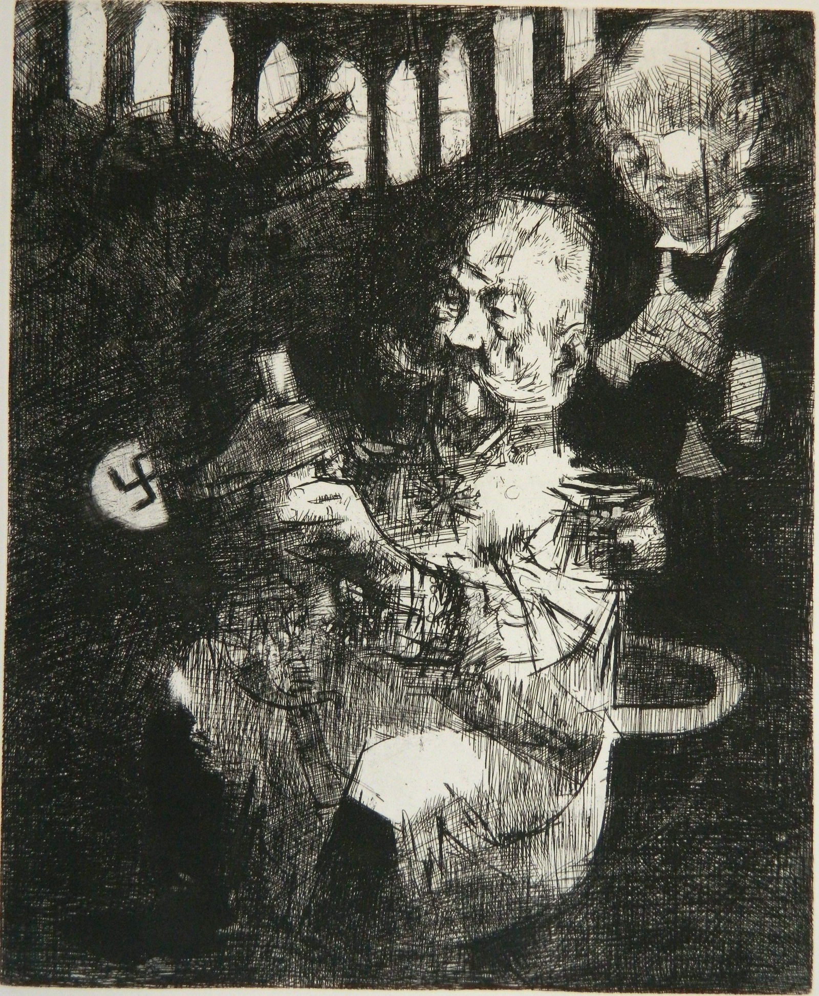 Jack Levine etching: Jack Levine (American 1915-2010)- ''The End of The Weimar Republic'' (Prescott & Prescott 44)- etching, 1967, signed and numbered 86/100 in pencil, very good condition. 17 3/4 x 14 1/2''