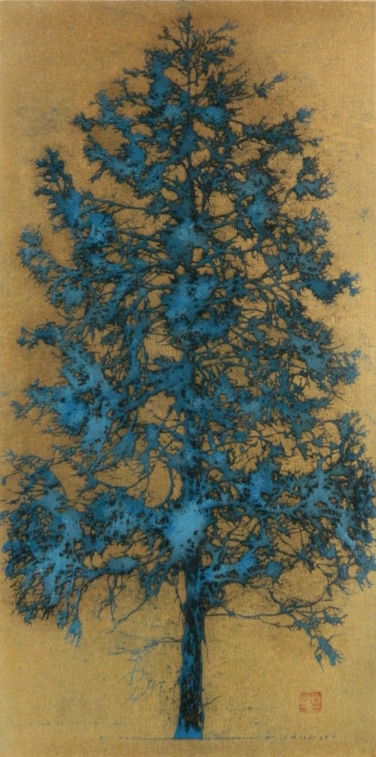 Joichi Hoshi woodblock with gold leaf (1 of 4)