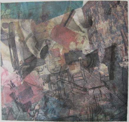 Contemporary American prints, ca. 1970's: Lot of 8 contemporary American prints- Peter Brown- ''Sequence 20''- transfer print; Peter Brown- ''Landscape at south Akron''- mixed media; Andrea Smyke- ''La Sorelle''- linocut; Cheryl Heller- ''Bla