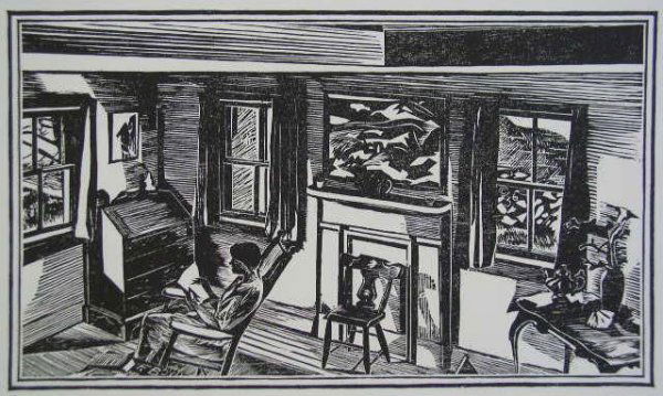 Fiske Boyd woodcut: Fiske Boyd- ''Interior''- woodcut, 1931, AAG edition of about 200 published in 1936-37, very good condition. 6 x 10 1/2''