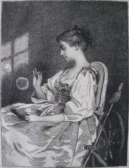Charles Chaplin etching: Charles Chaplin- ''Les Bulles De Savon''- etching, as published by A. Cadart, Paris, very good condition. 4 3/4 x 3 3/4''