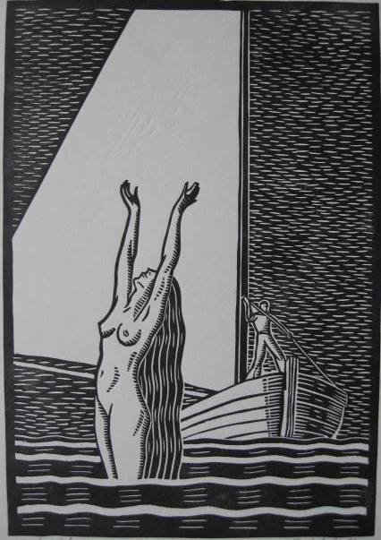 Earl Neff and John Cherry woodcut: Earl Neff and John Cherry- ''Galatea''- woodcut, signed by both in pencil, outer edges of paper a little rough otherwise good condition. 10 1/2 x 7 1/2''