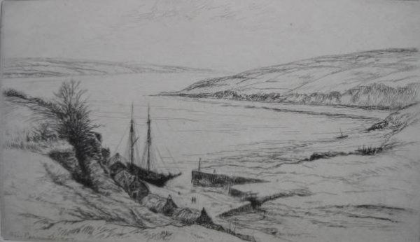 Kerr Eby etching: Kerr Eby- ''Cornwall'' (Giardina 120)- etching, 1927, signed in pencil, edition of 300-400, published by the Brooklyn society of Etchers, slightly light struck otherwise very good condition. 5 3/8 x 9