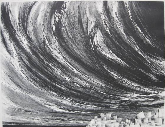 Richard Florsheim lithograph: Richard Florsheim- ''Hurricane'' (Iacono 87)- lithograph, 1954, signed and numbered 7/30 in pencil, slightly light struck otherwise very good condition. 13 3/4 x 17 3/4''