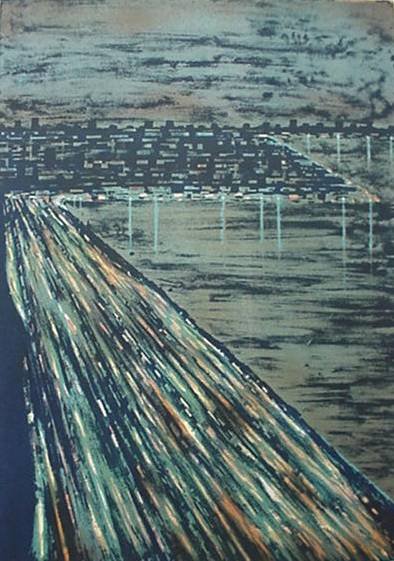 Richard Florsheim lithograph in colors: Richard Florsheim- ''Outer Drive'' (Iacono 234)- lithograph in colors, 1972, signed in pencil, AAA edition of 125, very good condition. 13 3/16 x 9 7/8''