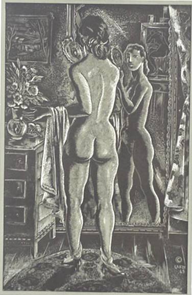 Emile Ganso wood engraving: Emile Ganso- ''Studio Mirror'' (Smith R-77b)- wood engraving, 1936-7, AAG edition of about 200, very good condition. 11 x 8''