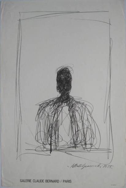 Alberto Giacometti poster: after Alberto Giacometti- ''Galerie Claude Bernard/Paris''- off-set lithographic poster, published by Dermont, minor handling creases, some soiling. 25 1/2 x 16 3/4''