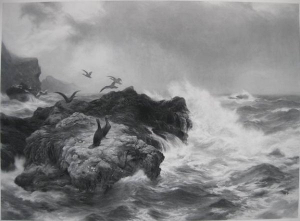 after Peter Graham etching: after Peter Graham- ''Where Only Sea Birds Roam''- engraving and aquatint on chine colle, 1903, engraved by Joseph Pratt, signed by both Graham and Pratt in pencil, published by Arthur Tooth & Sons, m