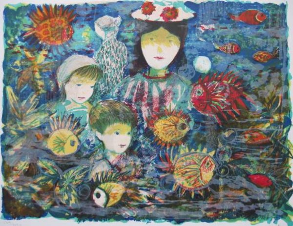 Emilio Grau-Sala lithograph: Emilio Grau-Sala- At The Aquarium- lithograph in colors, signed and numbered 179/220 in pencil, very good condition. 15 x 20''