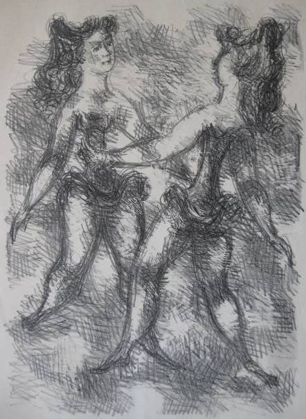 Chaim Gross lithograph: Chaim Gross- Two Dancers- lithograph, 1966, signed, dated and numbered 130/200 in pencil, paper age toned and some minor foxing, very good condition. 14 1/2 x 10 1/2''