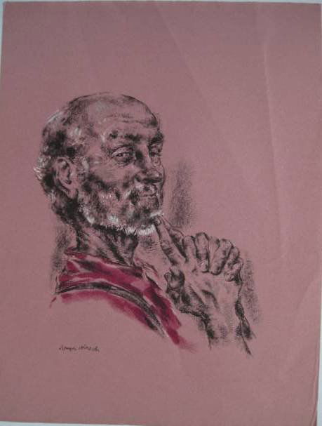 after Joseph Hirsch print: after Joseph Hirsch- Man in Beard- off-set lithograph, handling creases in background, otherwise very good condition. 15 x 13 1/2''
