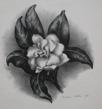 Victoria Hutson Huntley lithograph: Victoria Hutson Huntley- ''Gardenia''- lithograph, 1931, signed and dated in pencil. 7 1/2 x 7''