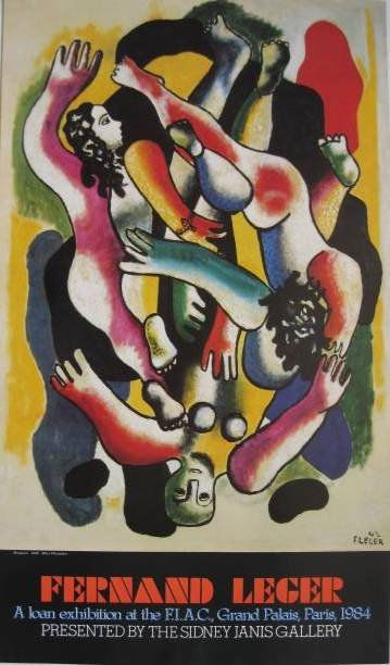 after Fernand Leger poster: after Fernand Leger- ''Fernand Leger''- lithographic poster, 1984, as presented by Sidney Janis Gallery, minor handling creases. 36 x 21''