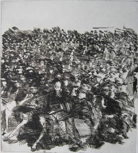 Gerson Leiber etching: Gerson Leiber- ''Stockholder Meeting''- etching, 1959, signed, dated, titled and numbered 147-220 in pencil, very good condition. 16 3/4 x 14 3/4''